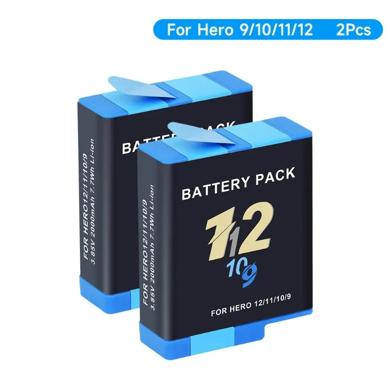 Batterie pour GoPro Hero 12/11/10/9, Lot de 1 à 4, Autonomie Longue Durée