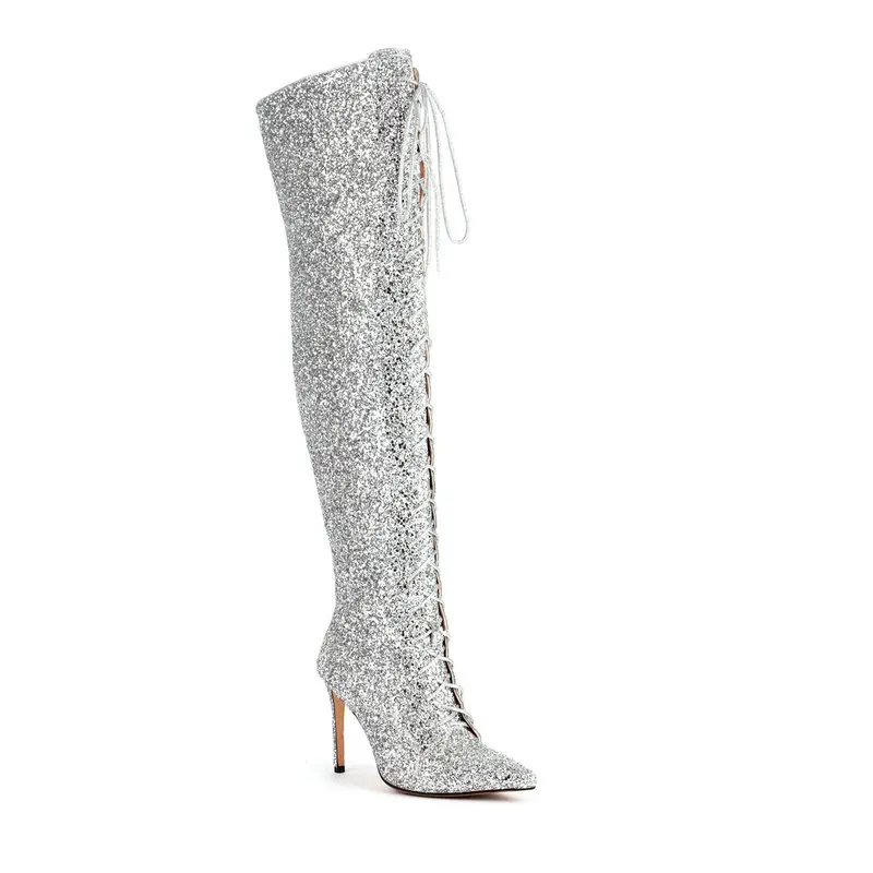 Shiny Bling Bling Glitter Silver Gold Pointed Toe Thin High Heels