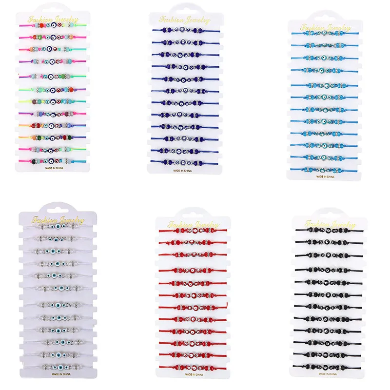 

12pcs/Sets Multicolor Optional Eye Charms Bracelets Crystal Bead Adjustable Rope Chain Anklets Child Girl Jewelry Gift