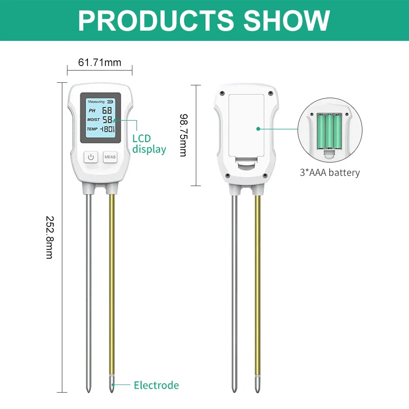 3 in1 Soil Tester PH/Moisture/Temp Digital LCD Meter Heat-resistant Metal Sensor Humidity Monitor for Flower Plants Gardening soil moisture sensor,soil tester
