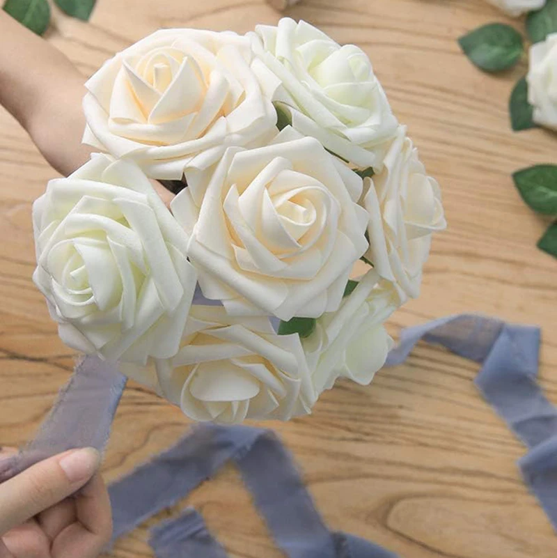 50 Rose Finte In Schiuma PE Colore Rosa Scuro Con Stelo In Filo: Bouquet Fai-da-te E Decorazioni Casa