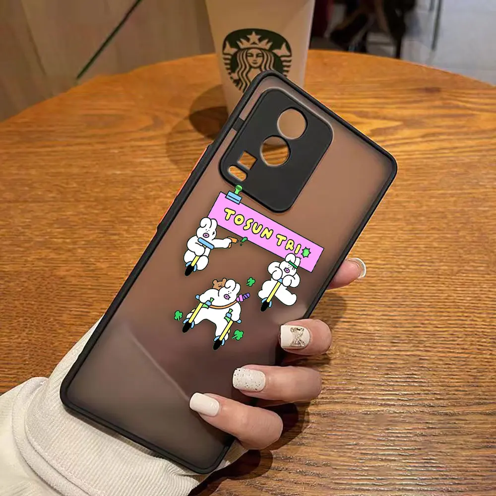 Funda mate para VIVO X90 X80 X70 5G X60 X50 X30 IQOO NEO 3 7 PRO PLUS X27 X23 X20 Funda Coque Shell cerdo blanco conejo dibujos animados