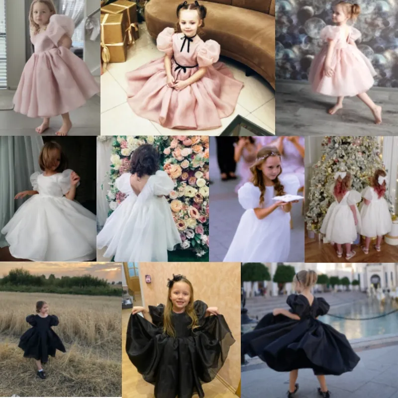 Fashion Girl Princess Vintage Dress Tulle Child Vestido Puffy Sleeve Pink Wedding Party Birthday Tutu Dress Child Clothes 1-14 flower girl dresses
