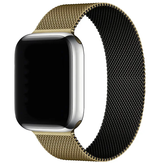 Magnetic Band Compatible with Apple Watch 45mm 44mm 42mm Adjustable Milanese Clasp Loop Strap for iWatch Series 7/6/5/4/3/2/1 SE Gold Black