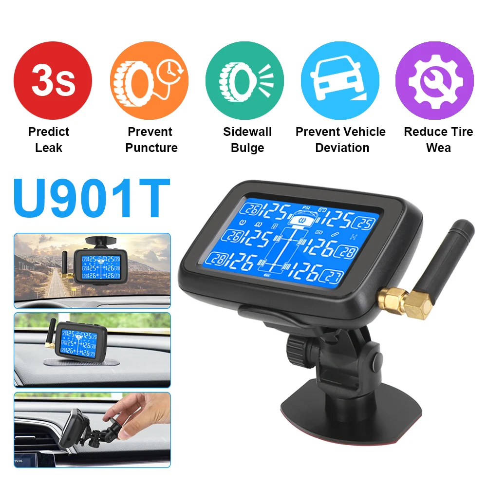 

With 6 External Sensors Car Wireless Tire Pressure Monitoring System Auto Truck BUS TPMS Digital LCD Display Replaceable Battery