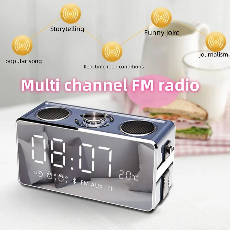 

Multifunction Clock Mirror Sound Subwoofer Portable Wireless Bluetooth Speaker Alarm Clock Boombox with TF Card/FM Radio/AUX/USB
