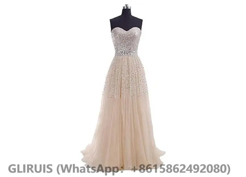 

Chapmpange Evening Party Gowns Sparkly Sequined Crystal Vestidos de festa Formal Celebrity Prom Dress