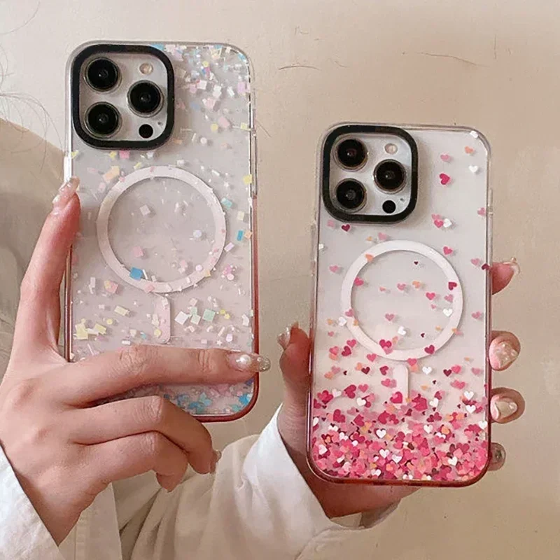 Pink Gradient Transparent Border Colorful Hearts Candies iPhone 13 14 15 Pro Max Case - Protective iPhone Case