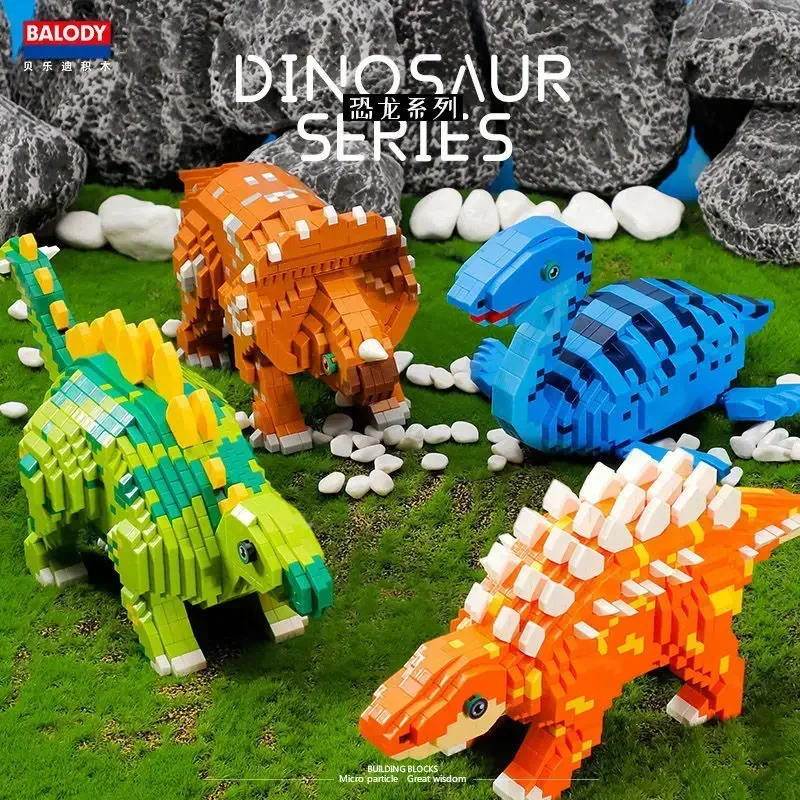 Dinosaur Building Blocks Puzzle Mini Diamond Blocks Dinosaurs Collection Kids Hobby Cartoon Models of Dinosaurs 1500+ pcs BALODY
