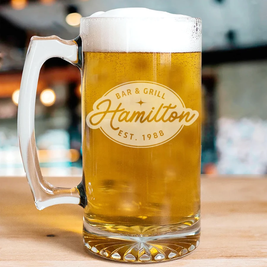Taza de cerveza personalizada de 500ml, cristal de cerveza personalizado con grabado láser con mango para regalo corpora