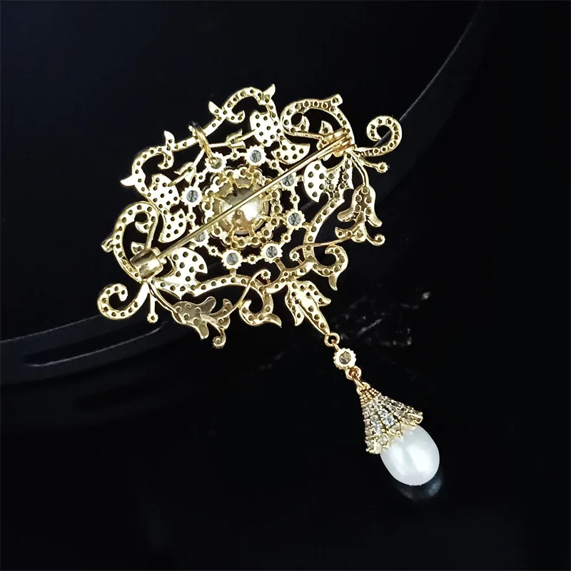 54*65mm White Pearl Cz Pave Flower Brooch