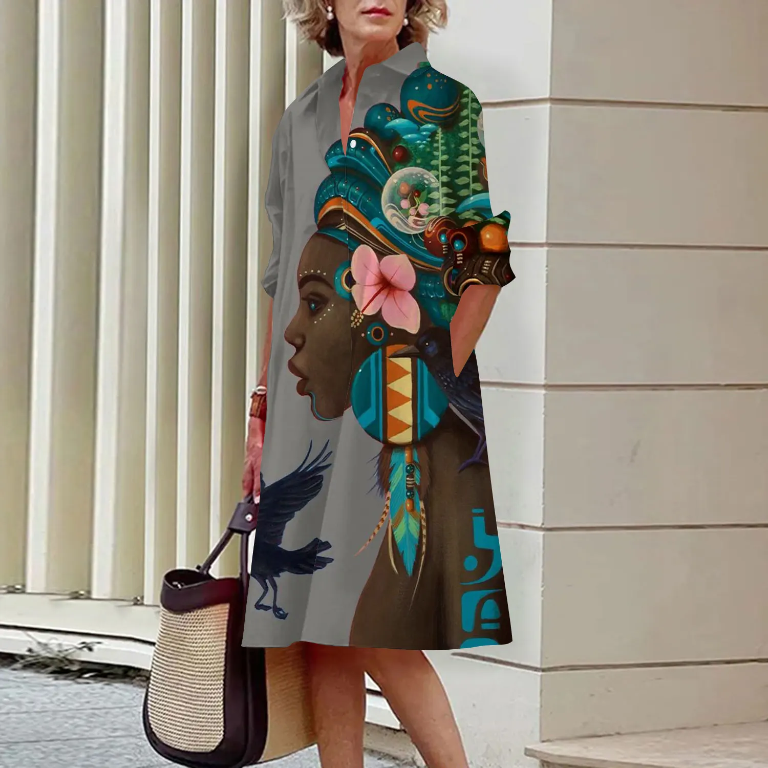 Mcdv-Vestido feminino de camisa comprida na altura do joelho, vestido africano, vestido casual, vintage, outono, inverno, 2023 9 Sb63274d8d6b74fba8eb727d7bd271d13i