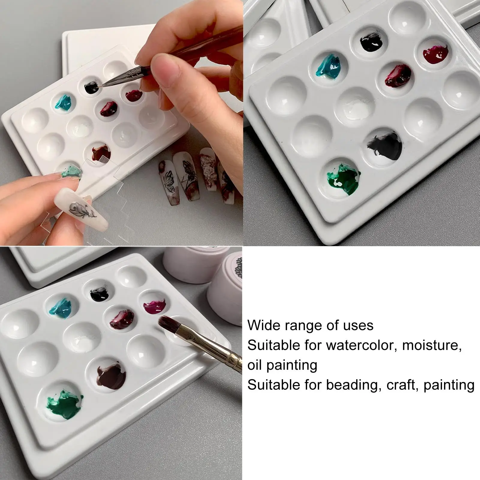 12-Well Dustproof Porcelain Paint Palette - White Ceramic for Watercolor, Nail Art & Painting Crafts 2