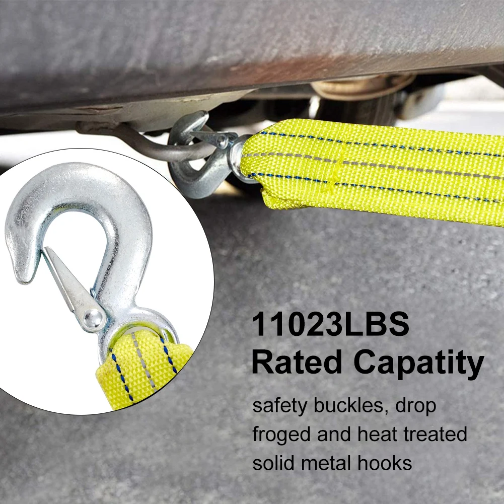 6 Tons Heavy Duty Tow Strap with Hooks Car Towing Strap Rope Cable Off Road  Rescue Tools Accessories