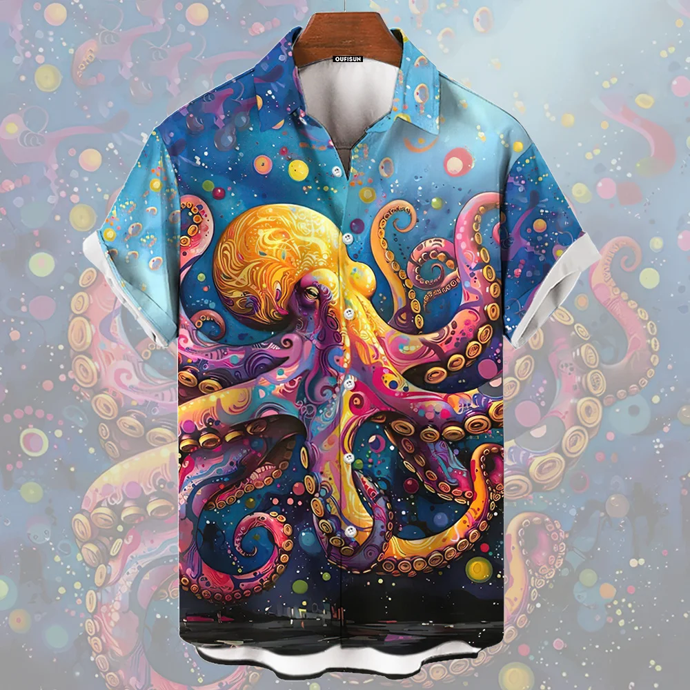 3d Printed Marine Life Octopus Pattern Summer Men's Casual Short-sleeved Shirt Street Hip-hop Trend Tops Oversized T-shirt S-5XL 4