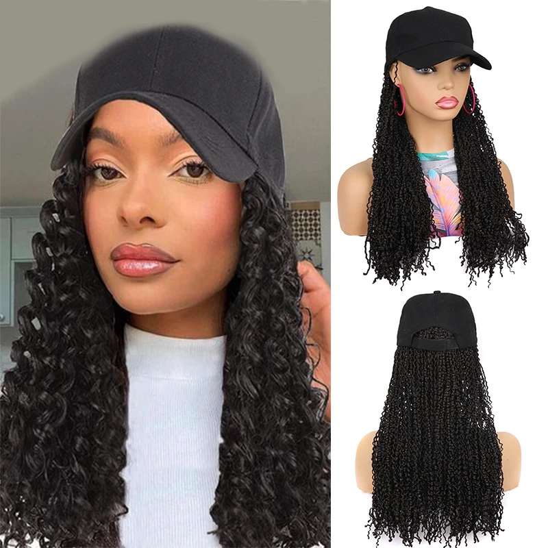 Zizi Braid Wig Hat With Box Braids Attached For Girls Women 16inch Long Synthetic Baseball Cap Wig Colored Fashion Cap Hair Wig