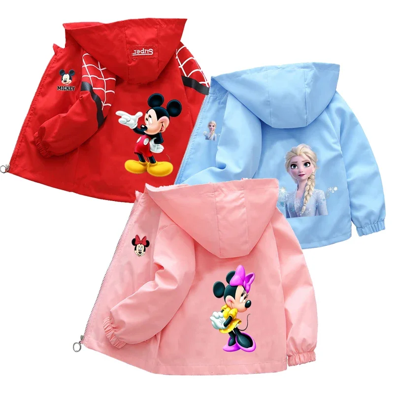 Vestes Enfants Disney Mickey Minnie Elsa - Coupe-Vent Capuche