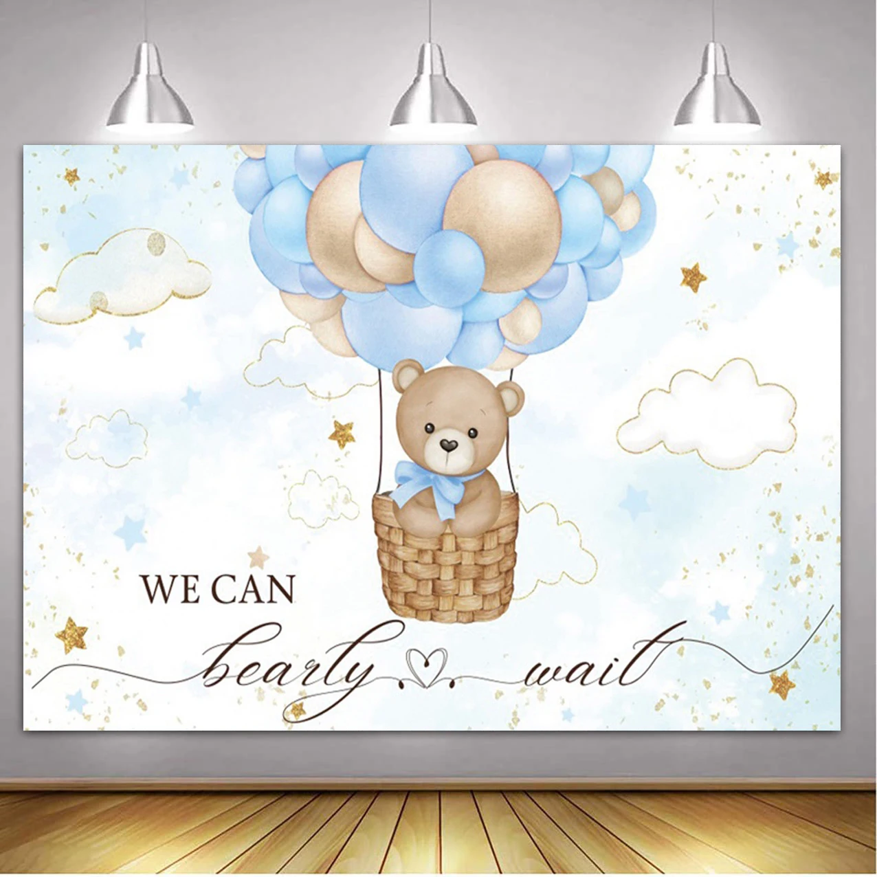 Teddy Bear Baby Shower Backdrop with Floral and Balloon Decor for Photography and Kid's Birthday Parties