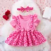 Infant Baby Girls Summer Short Sleeve Rompers Bodysuit With Headbands Playsuits Newborn For Baby Clothes 6 9 12 18 24 Months 1