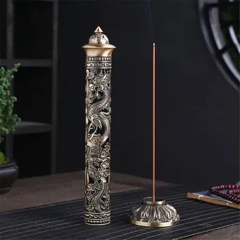 Alternative view of Artistic Metal Pillar Incense Burner Sutra Dragon