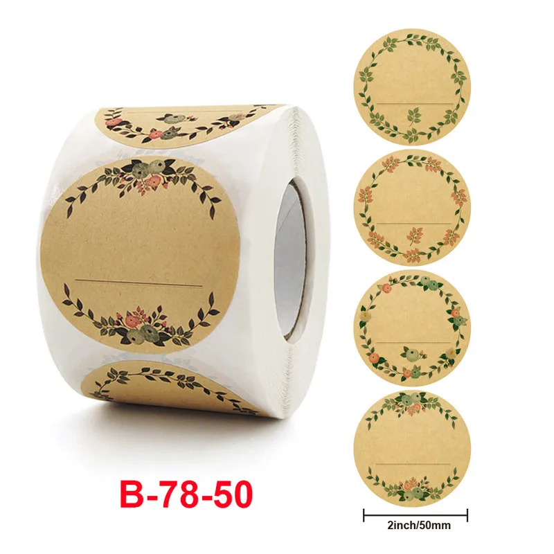 50mm Handwritten Flower Kraft Paper Stickers Personalized Design Gift Box Sealing Labels Wedding Birthday Party Stickers