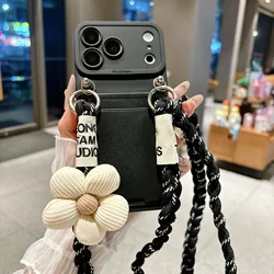 Newest Wallet Card Phone Case with Floral Crossbody Lanyard - Galaxy S22 Plus (Black)