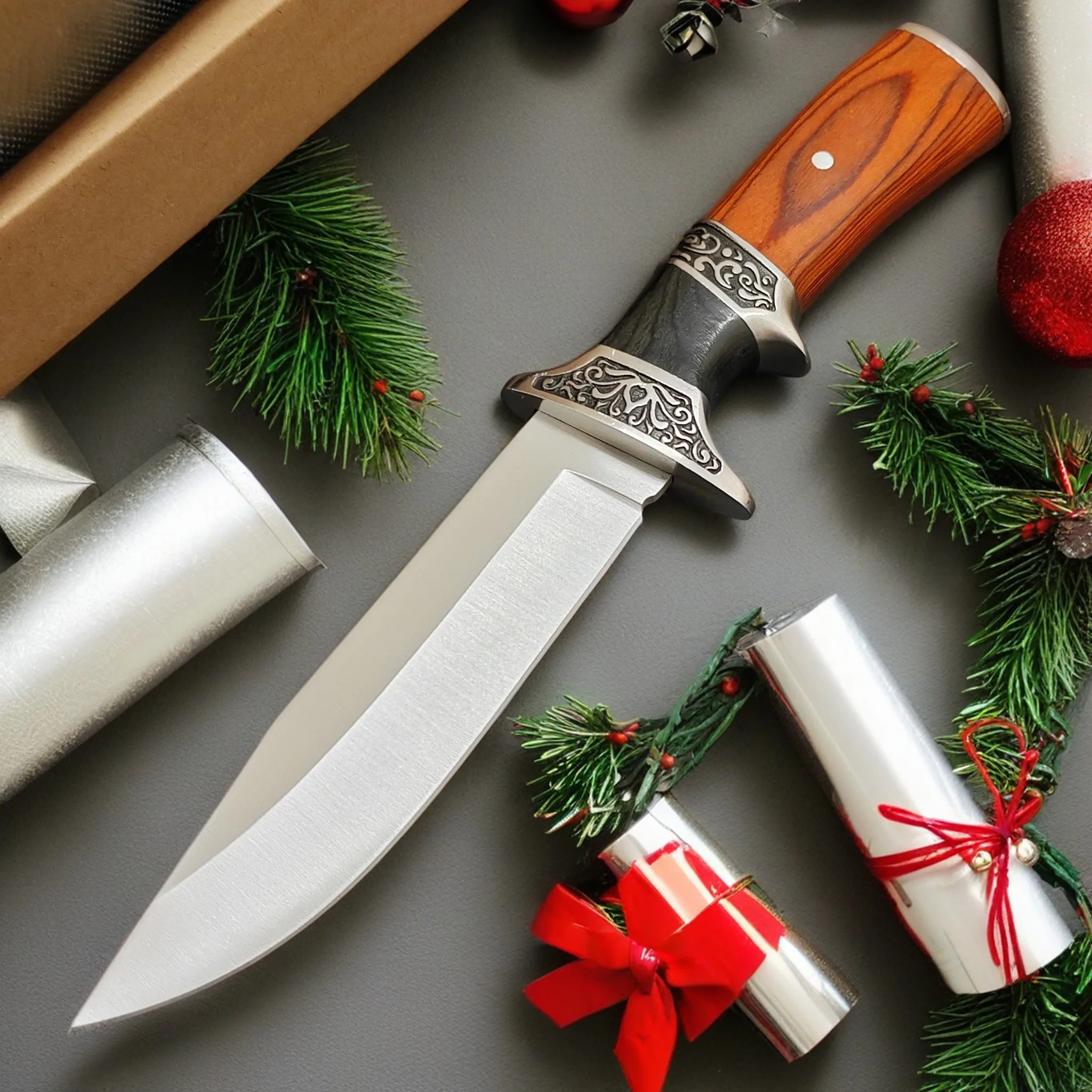 سكين صيد فاخرة ذات مقبض خشبي ملون، وشفرات من عاج،...