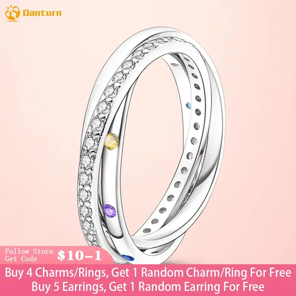 

Danturn 925 Sterling Silver Ring Glittering Three-Ring Ring Women Rings Engagement Rings