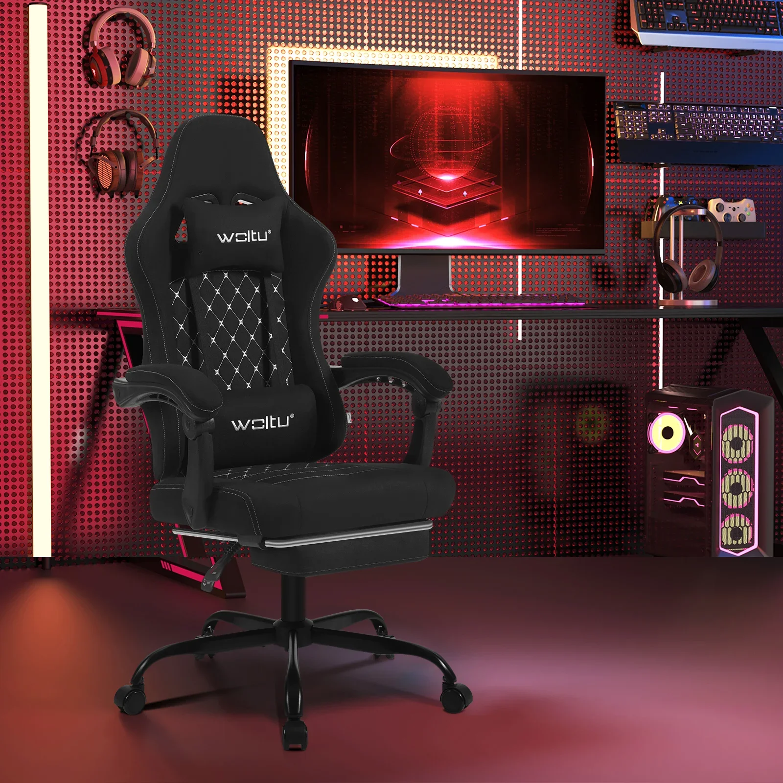 WOLTU Drehbarer Computerstuhl, ergonomischer PC-Gaming-Stuhl mit Massagefunktion, Taschenfederkissen, Fußstütze für Büro und Zuhause – Detail 17
