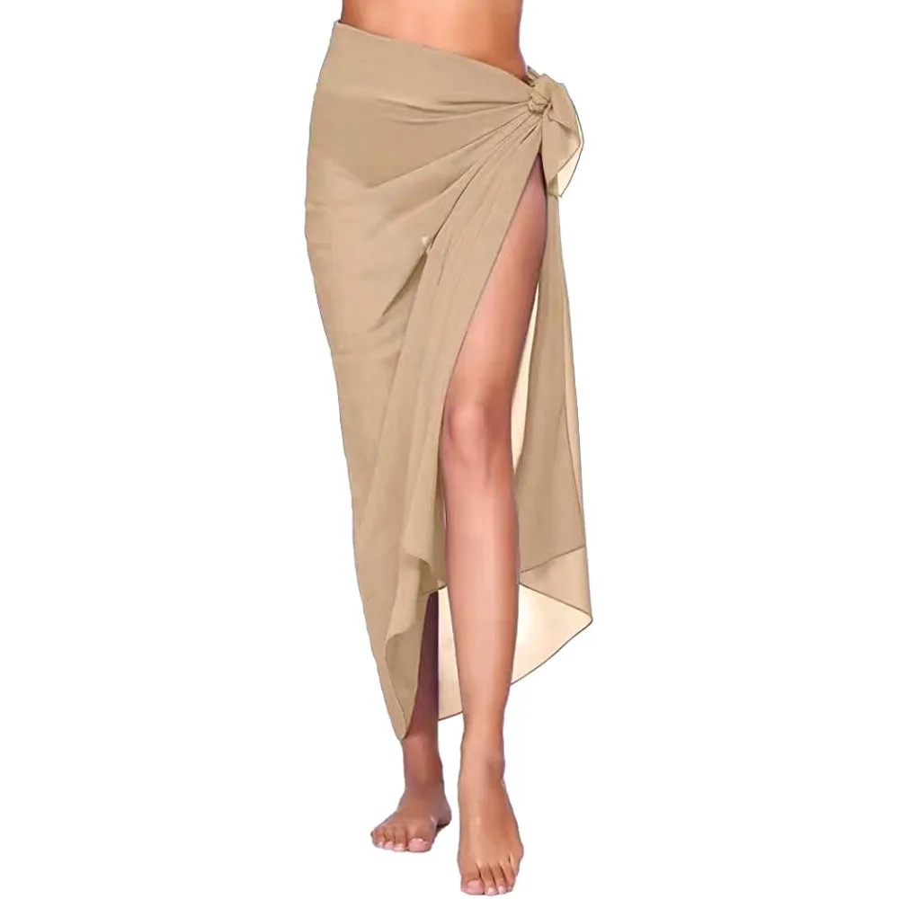 Scarf Short Length Beach Dress Multi-Color Knot Waist Sarong Beach Sheer Material Mesh Beach Wrap Dress Beach Wear 1