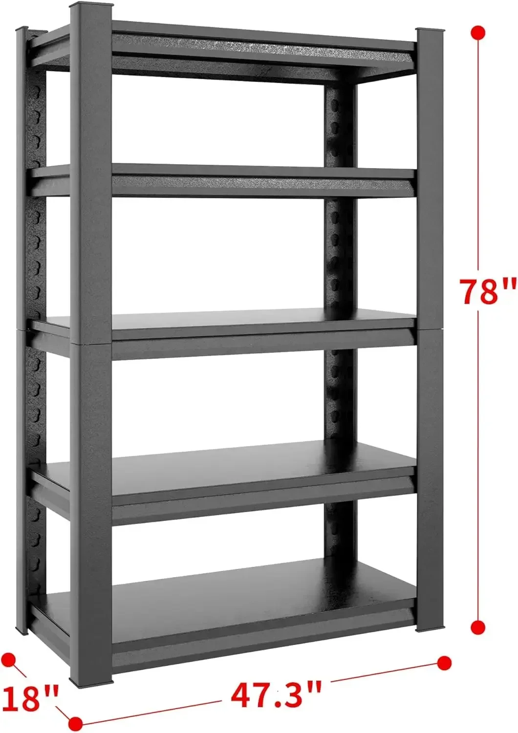 78" H Garage Shelving 3000LBS Heavy Duty Storage Shelves Adjustable 5 Tier Metal Shelves, Warehouse 18" D*47.5" W*78" H,Black 3