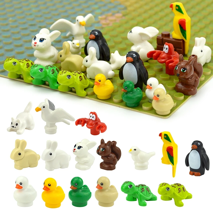 DIY 모델 귀여운 작은 동물 MOC 벽돌 빌딩 블록 애완 동물 동물원 개 오리 거북이 펭귄 고양이 돼지 새 토끼 크리 에이 티브 장난감