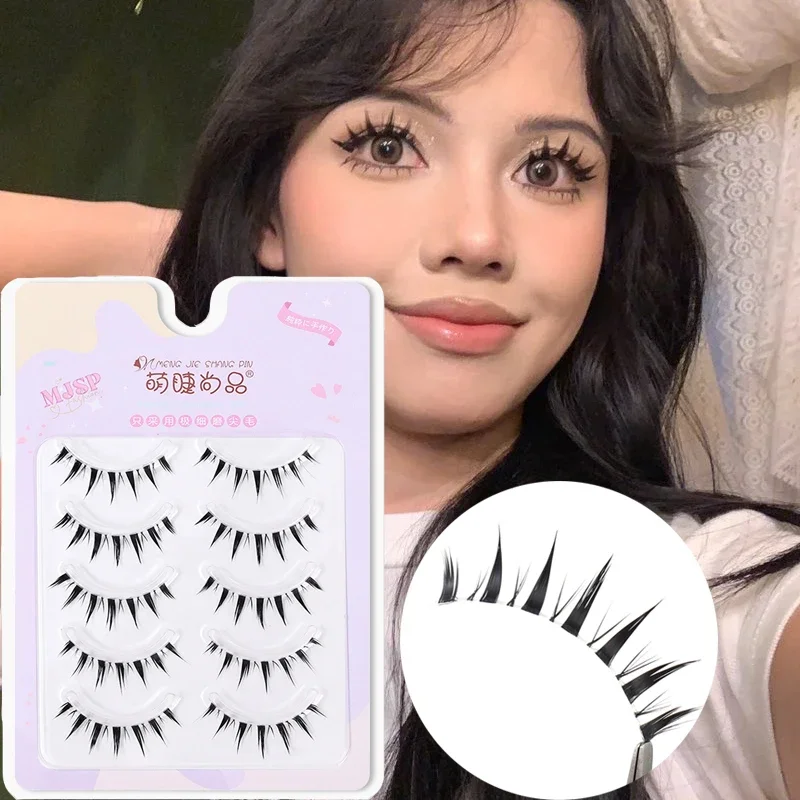 Soft Manga Eyelashes 5 Pairs Natural Cosplay Eyelash Fluffy False Eyelashes Makeup Long Crossed Wispy Fake Eyelashes Extension 20pcs set cotton stalk eyelashes false eyelashes natural long black fake eyelashes makeup tool eyelash extension fake eye lashes