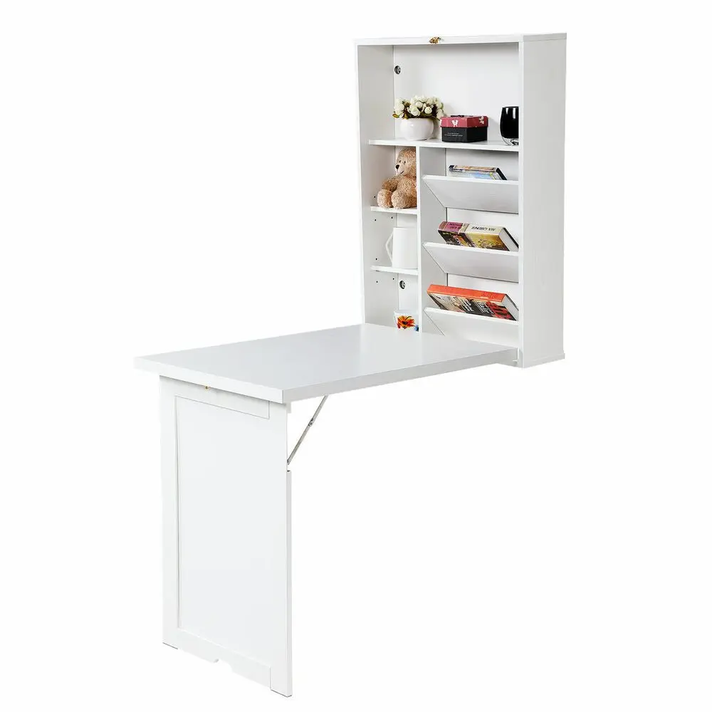 Computer Wall Mounted Folding Laptop Desk w/Multiple Storage,Modern Space-Saving 2