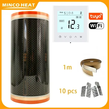 150วัตต์/ ㎡   5 ㎡   ความกว้าง 50 ซม. ประหยัดพลังงานกราฟีนอินฟราเรด PTC ฟิล์มทําความร้อนพื้นอุ่นเสื่อทําความร้อนพร้อมชุดติดตั้งเทอร์โมสตัท 16