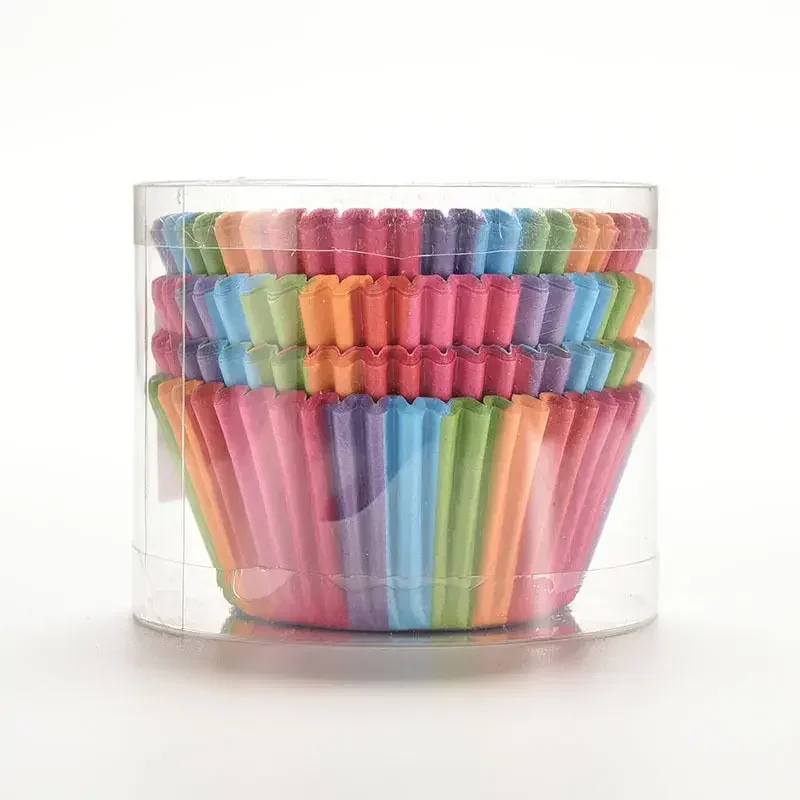 100Pcs/set cake mold cake decorating tools Rainbow Color Cupcake Liner Baking Cup Cupcake Paper Muffin Cases Cake Box Cup Tray Cake Mold Decorating Tools