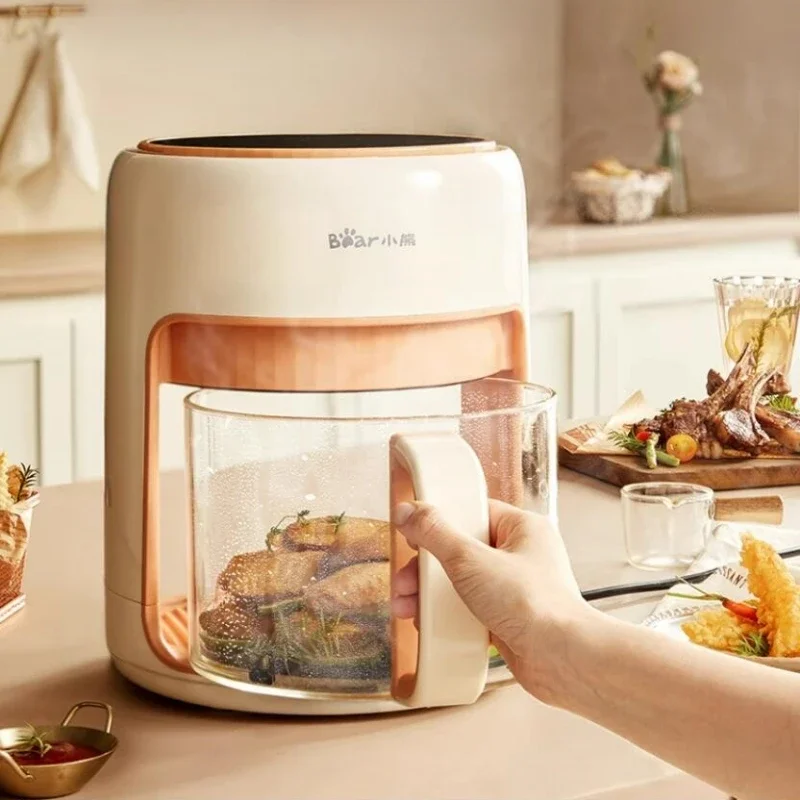 Bear 220V Air Fryer Household 4L Glass Visual New Large Capacity Light Oil Air Electric Fryer Multi-function All-in-one Machine 3