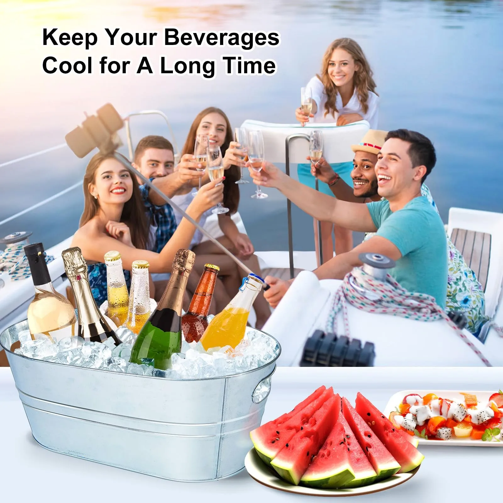 Galvanized Metal Ice Buckets 4 Gallon Large Ice Buckets For Parties Wine Beverage Tub With Carry Handle For Coolings Supplies