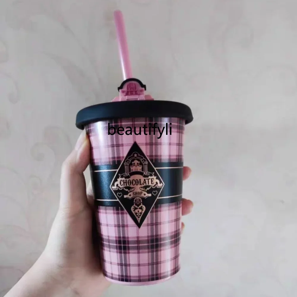 

yj Flower Know Strawberry Rococo Chocolate Moonlight Mermaid Series Stainless Steel Warm-Keeping Water Cup Lovely Pink Plaid