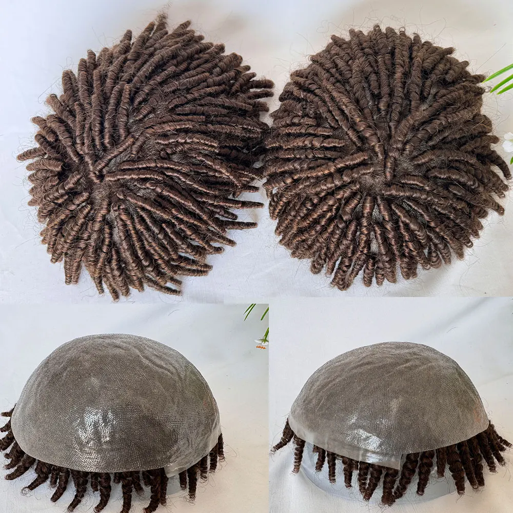Afro Kinky Twist Crochet Trecce Parrucchino Per Capelli Per Uomini Neri Afroamericani Capelli Umani V-Loop Pu Posticci 8X10 Pollici Marrone 1 #