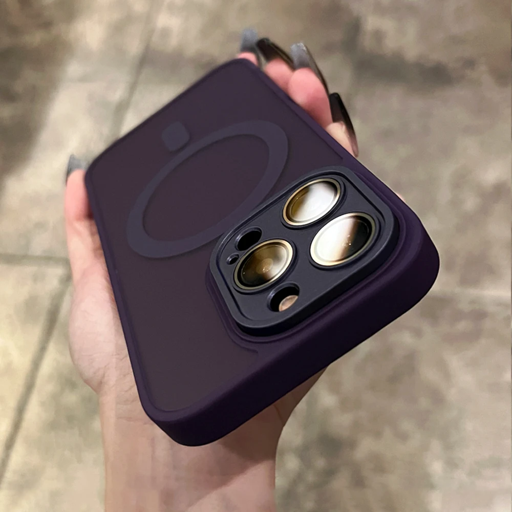 Matte Frosted Translucent Magnetic Case with Wireless Charging and Shockproof Bumper