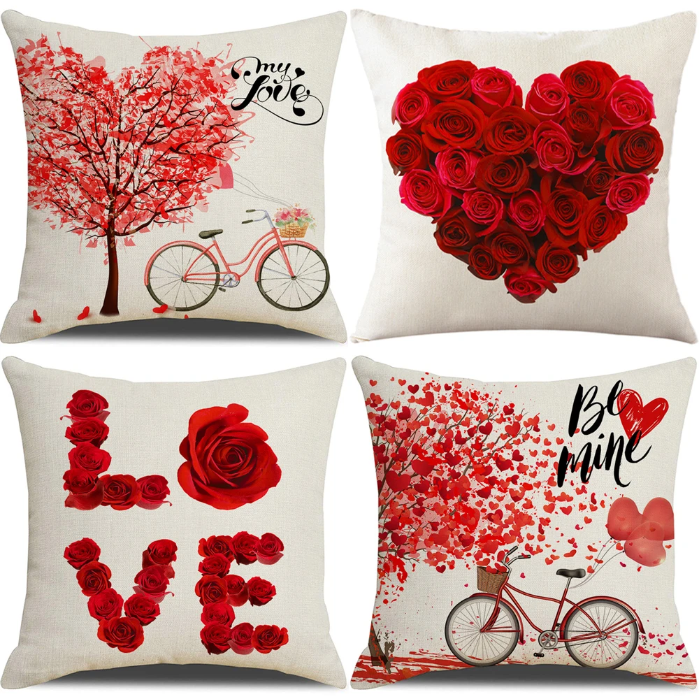 

Rose Petal Printed Cushion Cover 45x45 cm Red Flower Pillowcases Sofa Decorative Throw Pillow Cover Valentine's Day Decor Gifts