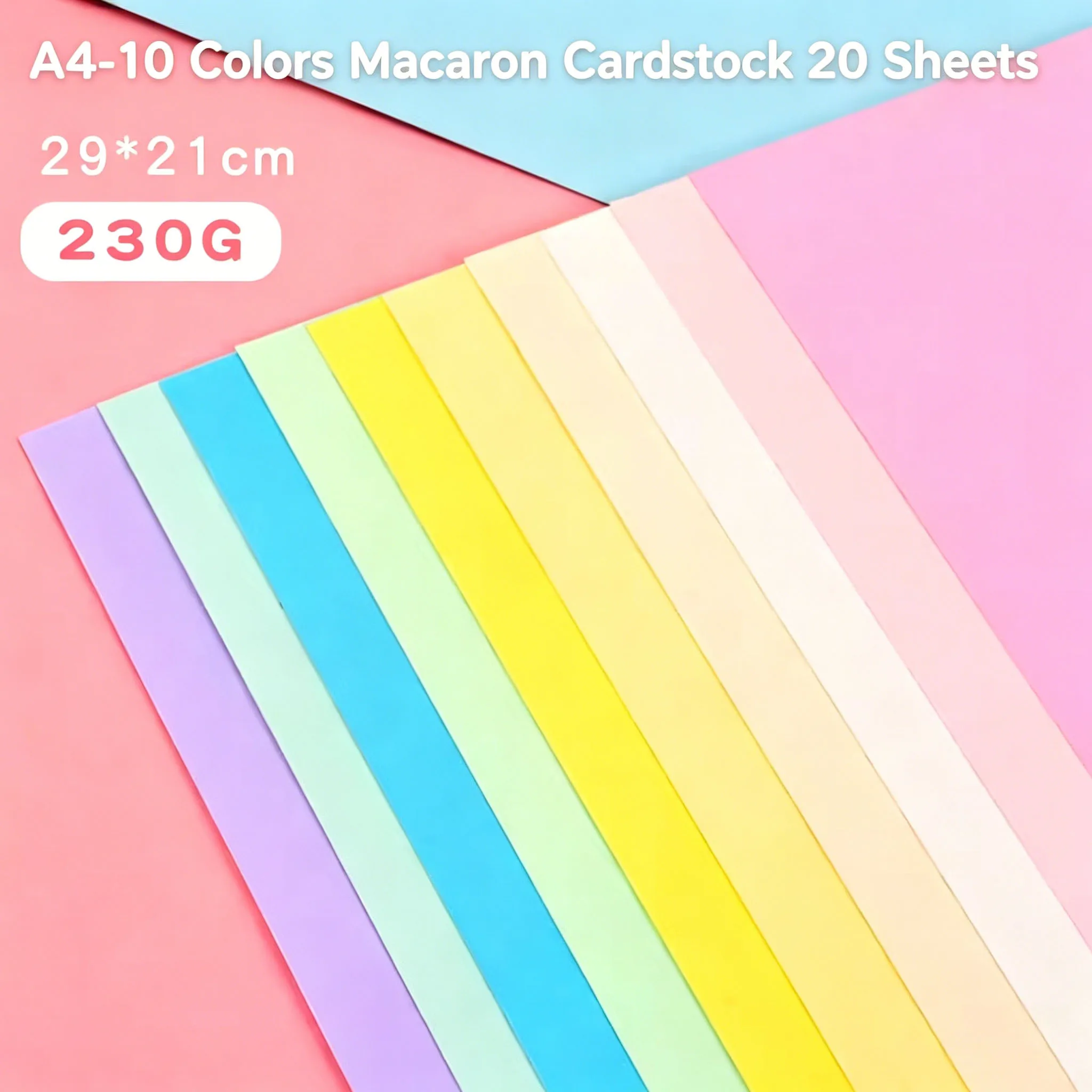 Vibrant Macaron Cardstock Paper - 230gsm, 10 Colors, 20 Sheets for DIY Crafting & Scrapbooking