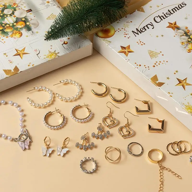 Sieraden adventskalenders 2024 vrouwen | 24 dagen aftellen naar kerstkalender met armband ketting oorbel ring | Kerst sieraden set voor vrouw moeder vriendin dochter