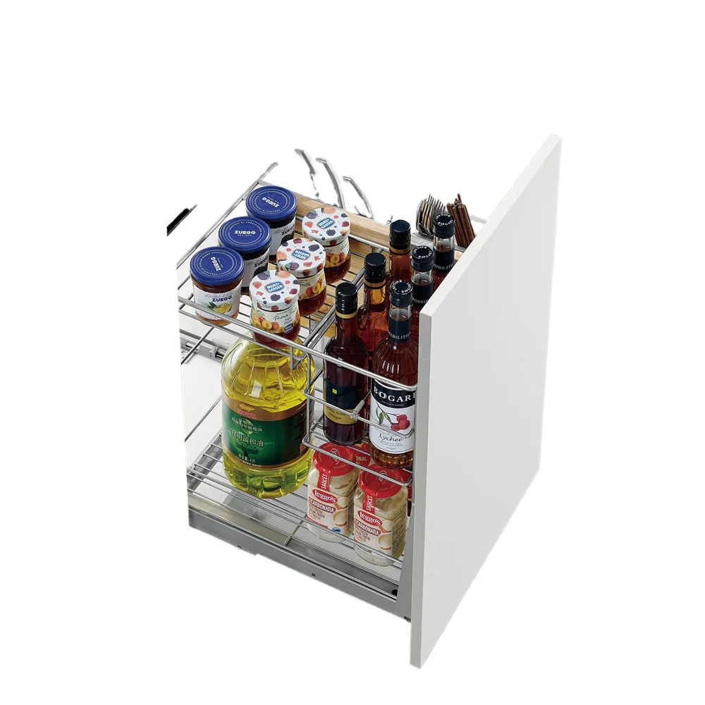 NUOMI Geek Series 400 450mm Kitchen Drawer Sliding Basket Cabinet Organizers Pull Out Pantry Unit Wire Seasoning Basket Drawers