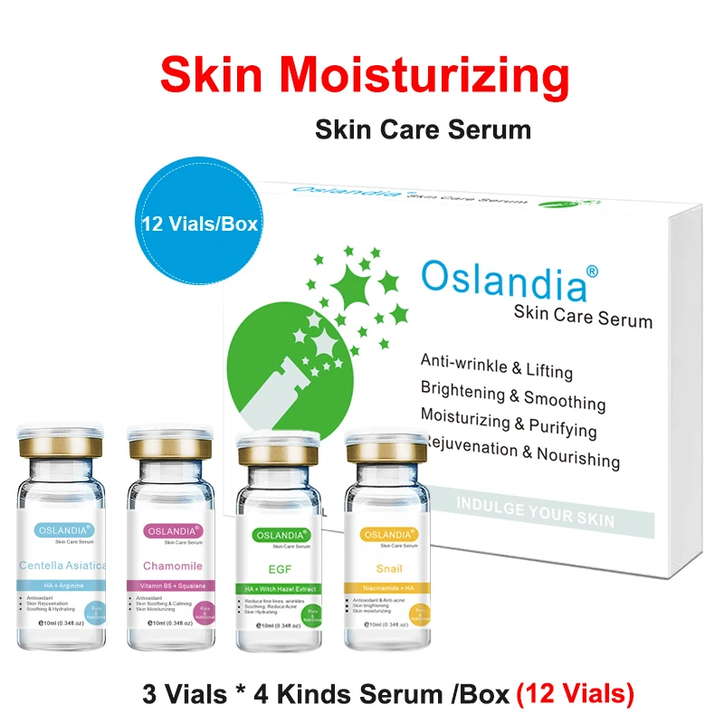 Oslandia EGF Snail Chamomile Centella Asiatica Facial Serum Skin Care Moisturizing Antioxidant Face Essence 10mlx12 Vials/Box foam masque skin care centella asiatica facial bubble cover centella asiatica foam masque for oil control refining pores 12 v2n8