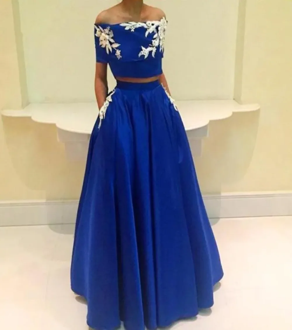 

Royal Blue Muslim Evening Dresses Aline Two Pieces Flowers Elegant Islamic Dubai Kaftan Saudi Arabic Long Evening Gown Customed