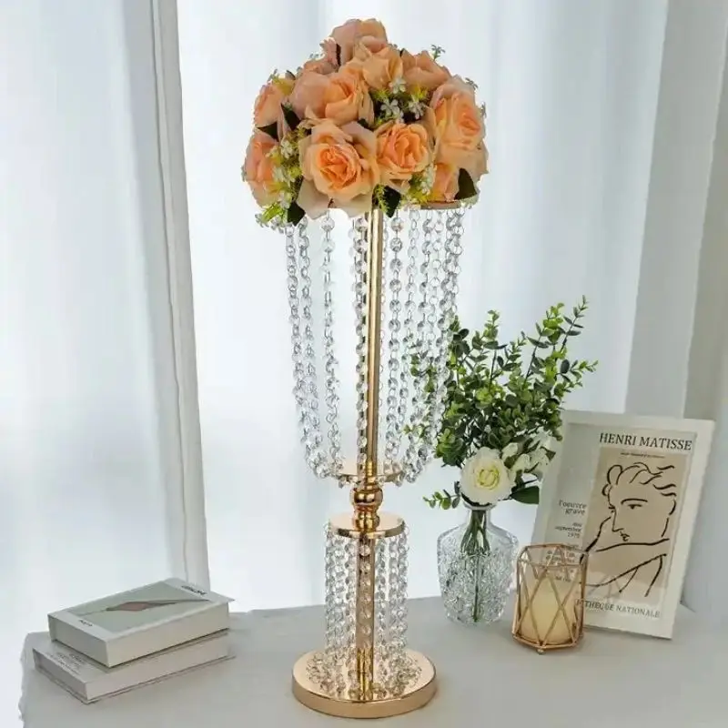 

Металлические подставки для цветов с хрустальной цепочкой, золотистые, серебристые, свадебные, дорожные, свинцовые, центральные части стола для декора 151