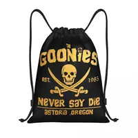 Custom The Goonies Never Say Die Drawstring Bags Women Men Foldable Sports Gym Sackpack Gothic Pirate Skull Training Backpacks 1