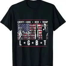 Creative Liberty Guns Beer Trump TShirt LGBT Parody Funny Gift Tops Tees Brand Casual Men T Shirts Casual